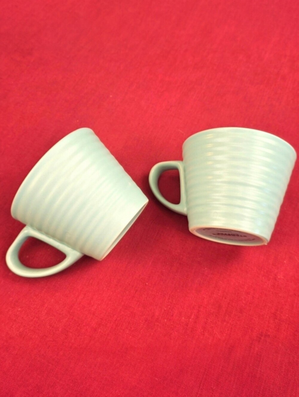 Starbucks 2007 Mocha Mugs 9 oz Ribbed Teal Ceramic Set Of 2 - Picture 7 of 12